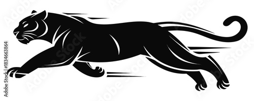 Vector art of a black panther is running with great speed, isolated on white background, illustrating the power and agility of this feline predator
