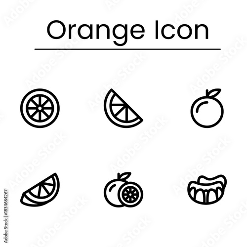 Versatile orange icon collection showcasing citrus fruit symbols, organic food elements, juicy designs, healthy nutrition graphics, and tropical freshness for any project.
