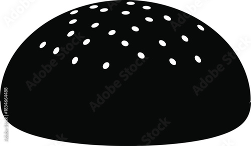 Black silhouette of hamburger bun with sesame seeds, perfect for food icons, branding, restaurant design, and culinary vector content.