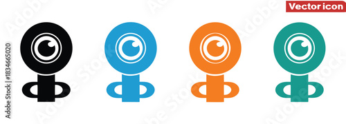 Modern web camera icon set in black, blue, orange, and teal,Camera icon set. flat illustration of vector icon ,CCTV icon isolated on white background.
