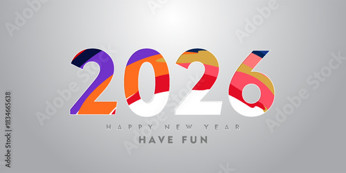 2026 new year banner, numbers paper cut colorful. Creative happy new year design, vector stained glass digits typography for greeting card or holiday poster