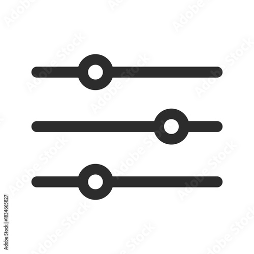 Black and white icon representing three horizontal sliders or controls for adjusting settings