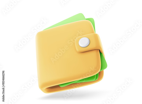 3d Vector Money wallet with green cash, Online payment concept. Vector illustration