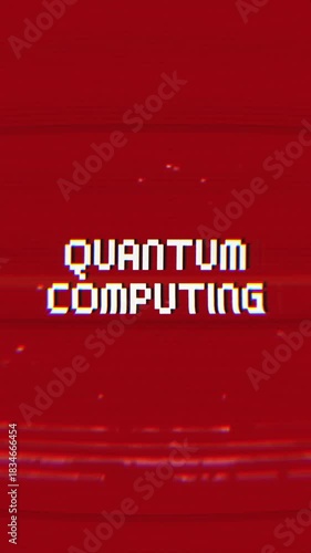 Quantum Computing Glitch Animation with Retro Pixel Text on a Red Screen. Ideal for technology, AI, science, data, and futuristic video projects, adding a digital, lo-fi aesthetic.