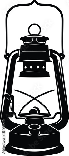 Vintage kerosene lantern silhouette illustration with classic oil lamp design, antique lighting equipment, retro camping lantern artwork for rustic graphic projects
