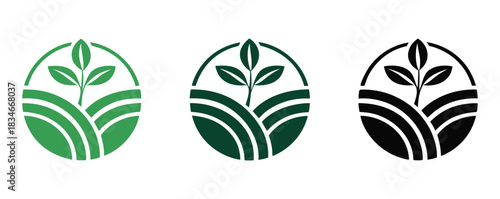 Agriculture logo design agronomy logo with plants on a fields vector illustration.Agro ecological farmhouse logo design.
