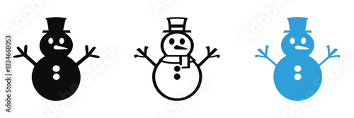 Three snowman icons bringing festive holiday cheer for winter celebrations,Snowman icon set isolated on white background for winter and christmas
