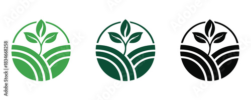 Agriculture logo design agronomy logo with plants on a fields vector illustration.Agro ecological farmhouse logo design.
