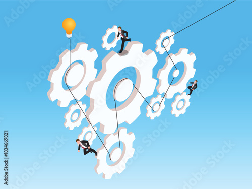 Businessman Trying to Silence Giant Mouth with Tape 3d isometric vector illustration