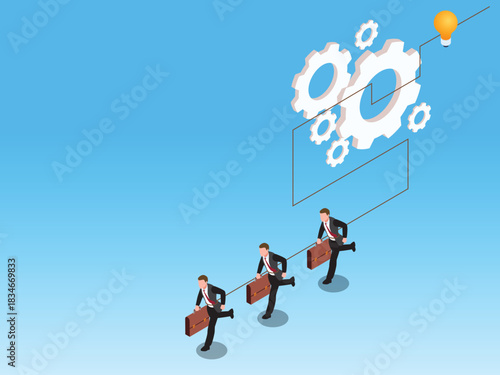 Businessman Tightrope Walking Over Pile of Lit Bombs 3d isometric vector illustration