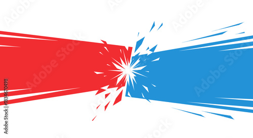 Graphic Clash A Dynamic Fusion of Red and Blue Abstract Shapes on White Background