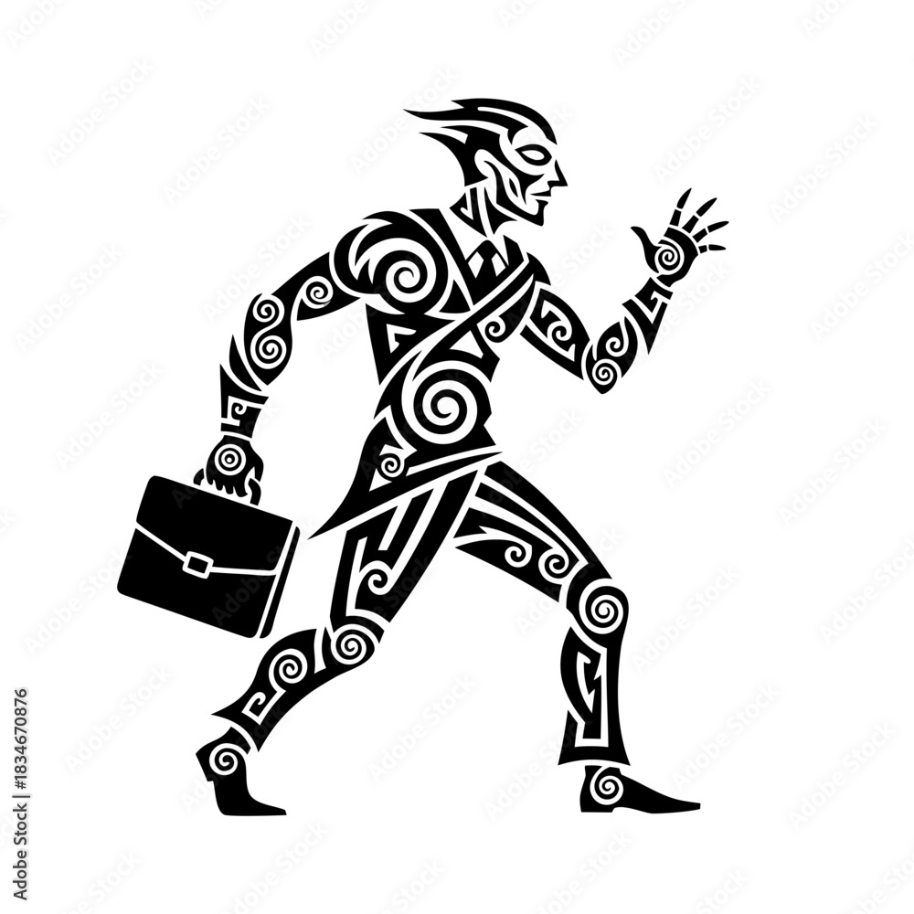 Fototapeta premium Abstract Tribal Businessman Running With Briefcase Illustration Vector Art