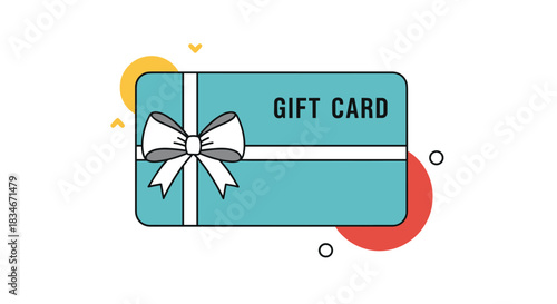 A teal colored gift card with a white ribbon is displayed in front of a white background.