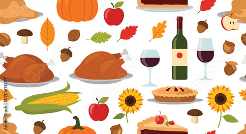 A festive collection of seasonal foods and decorations for a harvest celebration.