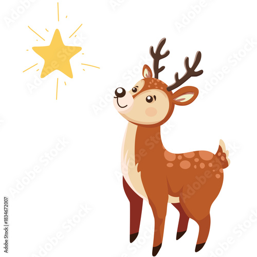 Whimsical reindeer gazing at a shining star, a magical holiday moment, perfect for Christmas cards and festive designs