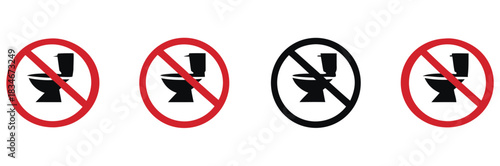 Clear prohibition signs featuring a toilet silhouette in red and black circles, universally signifying 'no toilet' or 'out of order' notifications for essential public guidance.
