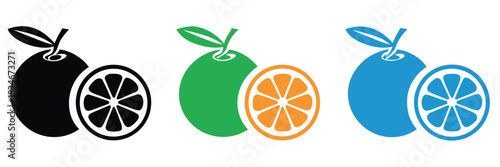 Orange slice shape set. Grapefruit black symbol collection. Mandarin elements.Vibrant citrus slices for summer promotions and healthy living
