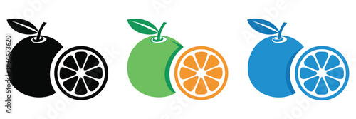 Orange slice shape set. Grapefruit black symbol collection. Mandarin elements.Vibrant citrus slices for summer promotions and healthy living
