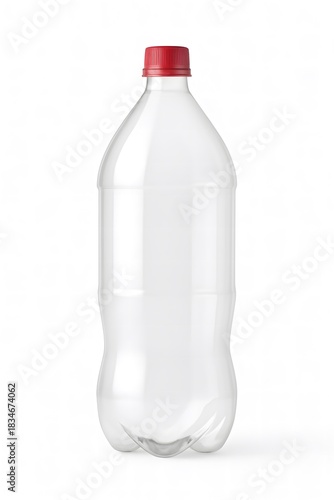 2 Liter Cola Bottle with Red Label and Empty PET Bottle – Realistic 3D Mockup on White Background. 2 liter soda
