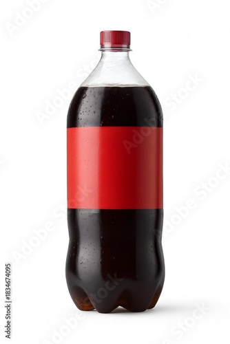 2 Liter Cola Bottle with Red Label on White Background – Photorealistic 3D Beverage Mockup. 2 liter soda