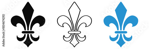 Fleur de lis elegant symbols for heraldry and decorative design needs,symbolic image Fleur de lis, horizontal banner monochrome Fleur de lees lily, antique monarchy symbols on transparent background,