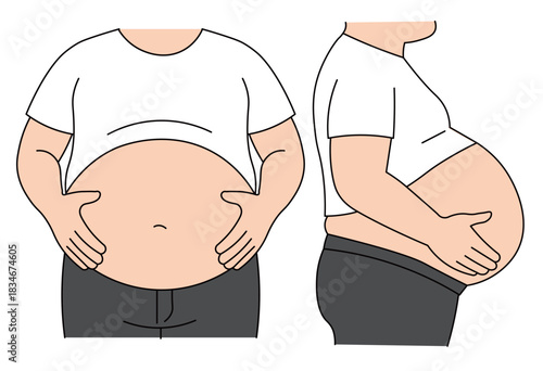 Man Holding Stomach Showing Abdominal Fat Concern