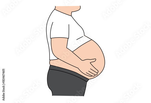Man Holding Stomach Showing Abdominal Fat Concern