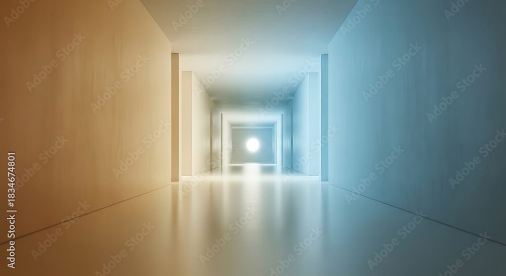 Fototapeta premium Abstract illuminated architectural perspective, hallway with geometric form