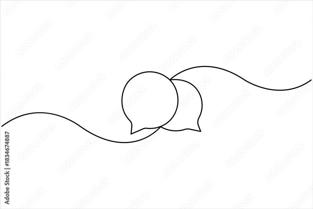 Obraz premium Speech bubble continuous one line art drawing of Empty speech minimalist linear illustration, One line drawing of conversation dialogue bubbles vector