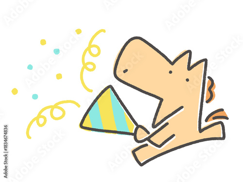クラッカーでお祝いする笑顔の馬　正月・誕生日・パーティー