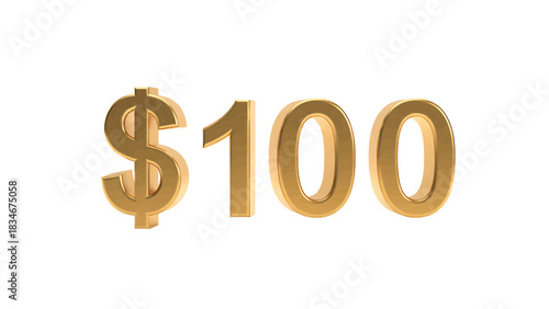Vector of golden 3d rendering of the number one hundred dollar sign isolated on transparent background