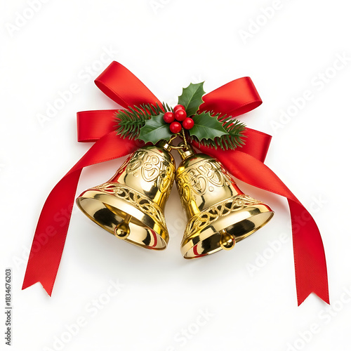 christmas bells with red ribbon	