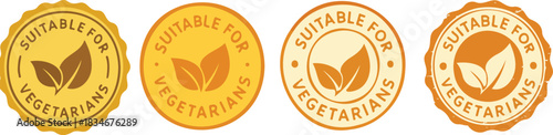 Gold "Suitable for Vegetarians" food label icon set for diet and packaging design isolated PNG with Transparent Background