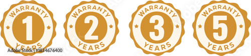 Set of golden warranty badges and certification seals for product guarantee labeling and e-commerce marketing. isolated PNG with Transparent Background