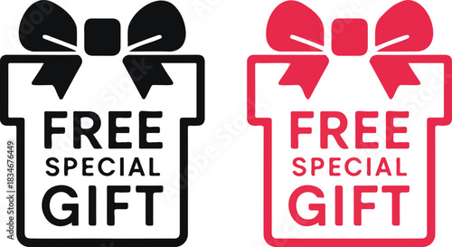 Vector icon set with bow and text FREE SPECIAL GIFT for promotion and marketing isolated PNG with Transparent Background