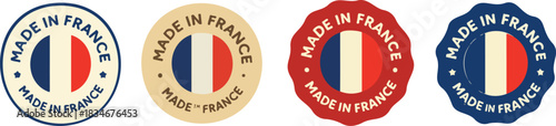 Collection of "Made in France" quality guarantee labels, seals, and certification badges for product packaging isolated PNG with Transparent Background