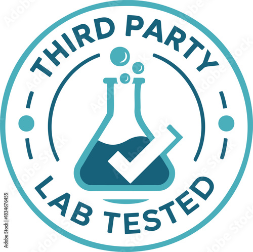 THIRD PARTY LAB TESTED quality certification seal icon with flask and checkmark vector isolated PNG with Transparent Background