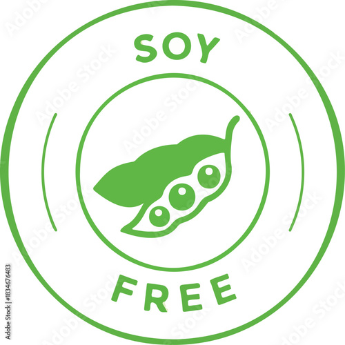 Green circular graphic label reading SOY FREE for non-GMO and food allergy packaging isolated PNG with Transparent Background