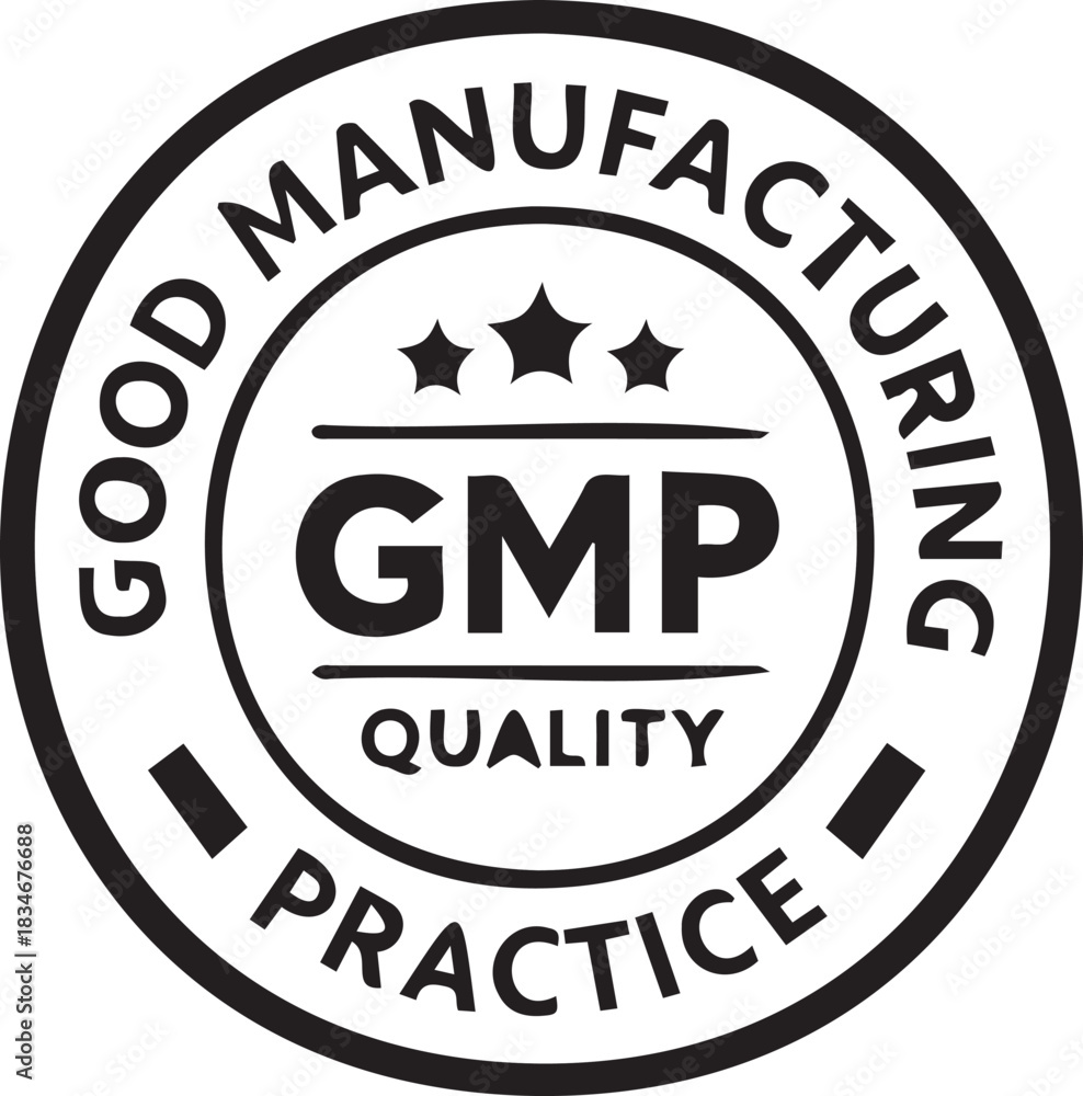Fototapeta premium GMP Good Manufacturing Practice quality certification standard stamp vector icon design isolated PNG with Transparent Background
