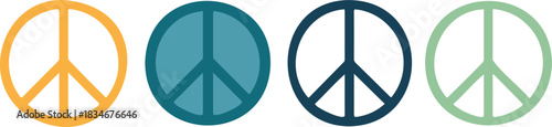 Set of colorful peace sign icons for freedom, unity, and activism graphic design isolated PNG with Transparent Background