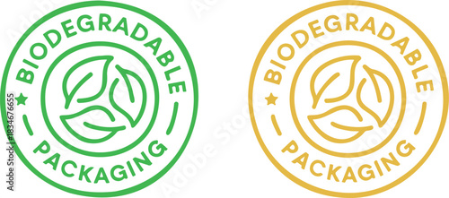 Biodegradable Packaging eco-friendly label icon set for sustainable product design and commercial branding isolated PNG with Transparent Background