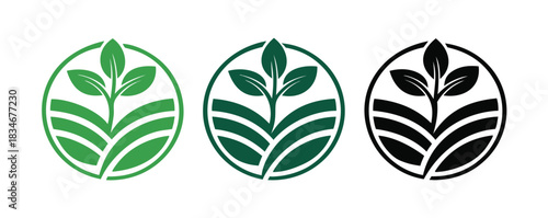 Agriculture logo design agronomy logo with plants on a fields vector illustration.Agro ecological farmhouse logo design.

