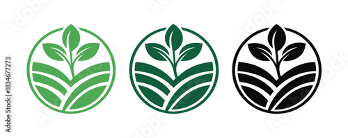 Agriculture logo design agronomy logo with plants on a fields vector illustration.Agro ecological farmhouse logo design.
