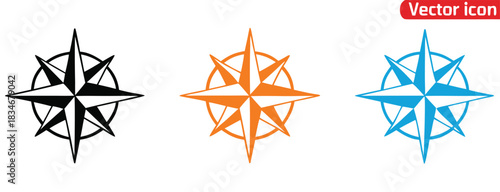 Modern compass rose icons set,Compass icon.Nautical compass with north,south, west east for map and travel.Logo for direction and navigation.Compass icons set. Set of compass symbols on white isolate.