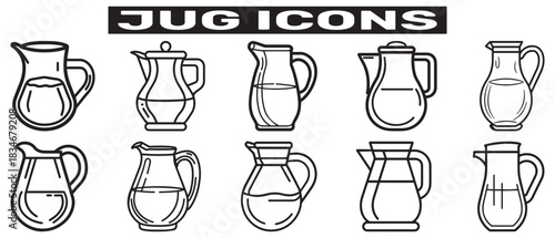 Jug outline water icon black bottle art design.