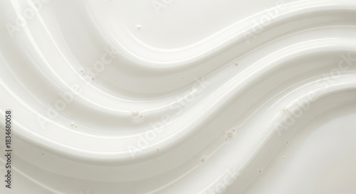 Trendy white color 2026 year. Abstract creamy white cosmetic background for beauty presentation with smooth waves, texture and small bubbles as a trend for 2026.