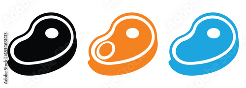 Steak Icons Set. Vector,Simple steak icons in black, orange, and blue colors.Steak meat icon isolated on white background.
