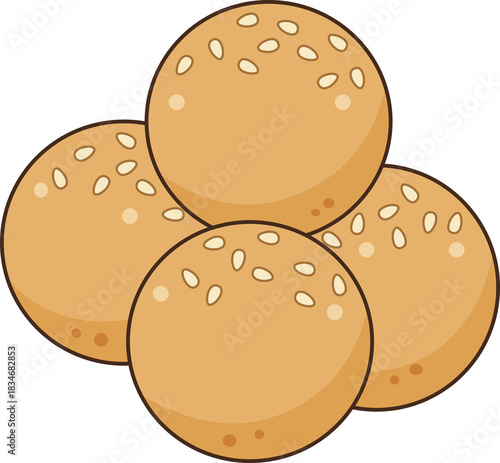 Stack of Fried Sesame Balls Cartoon Illustration