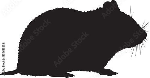 Rodent silhouette vector illustration, side profile view of a small furry mammal like a rat or hamster design.