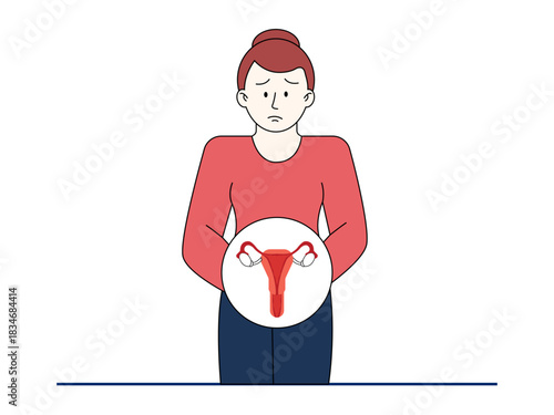 A woman experiences a disorder of the female reproductive system or uterus. Healthy problems vector illustration. Flat illustration.